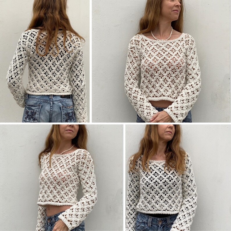 Evelyn Lacy Crochet Top - O Neck & V Neck Options - Instant PDF Download Crochet Pattern image 3