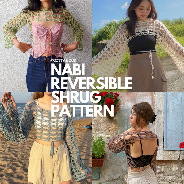 Nabi Reversible Shrug Crochet Pattern - DIY Crochet - Handmade Fashion - Digital PDF File - Tailored Made-to-Measure Fit