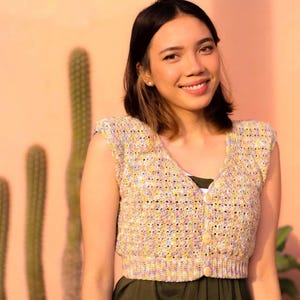 Elle Crochet Button-Down Top Pattern - Beginner-Friendly, Made-to-Measure PDF Download