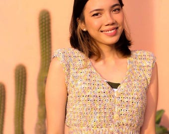 Elle Crochet Button-Down Top Pattern - Beginner-Friendly, Made-to-Measure PDF Download