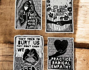 Social justice rectangular stickers sheet pack of 4, nalgene waterbottle, waterproof, sweat proof sticker, decal, vinyl sticker