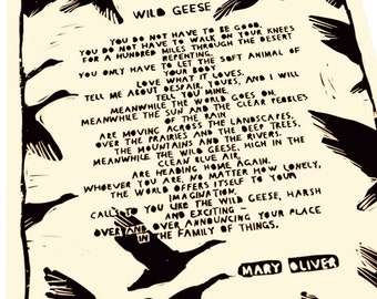 Wild Geese by Mary Oliver.  Mary Oliver Poem, Literary Art, Nature Print, Nature Wall Art, Life lessons nature Artwork, Poetry,Art Print