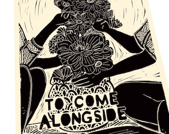 To come alongside, therapy poster, helping others,Community, Lino style illustration, block style print. Friendship, together