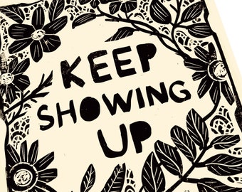 Spruch weiter so. Linoldruck Illustration. Poster Stil Wandbehang. Kunstdruck, Broadway, Diese Uhr hörst du, Herz.