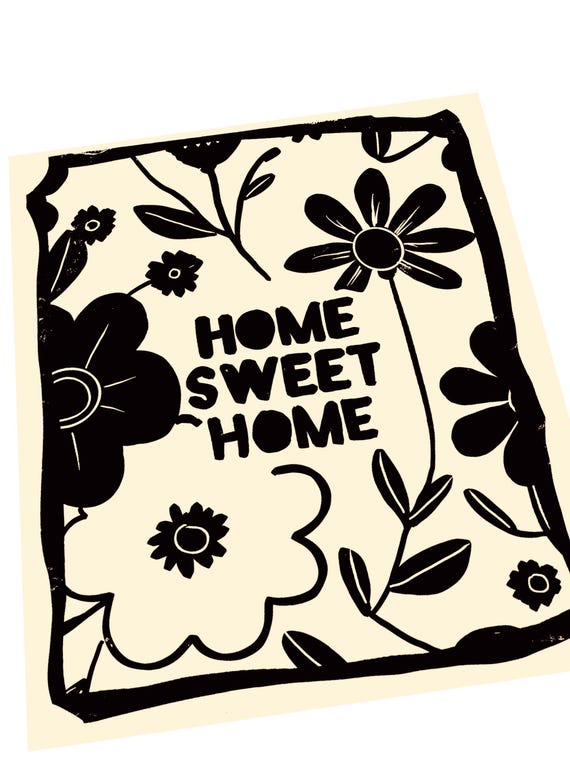 Home sweet home,  Lino style illustration,  block style print, homey prints, decorating sign, home decor, housewarming