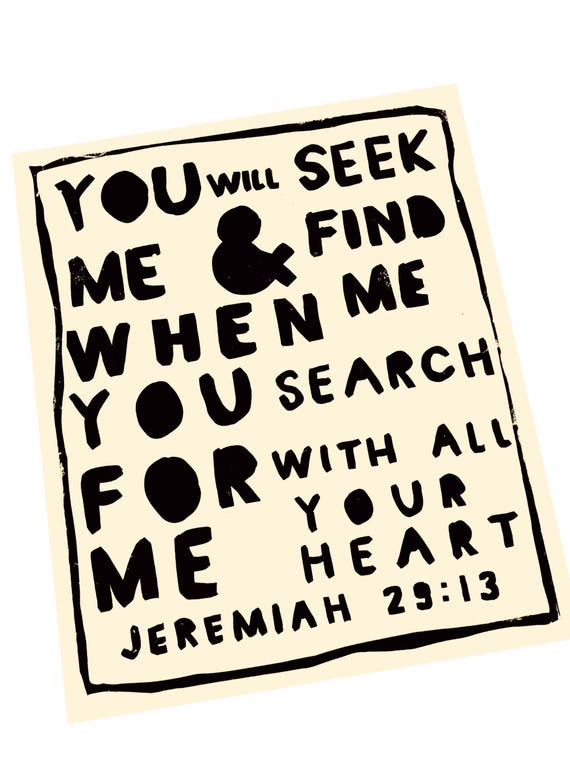 Jeremiah 29:13, Scripture wall quote, living room sign, bible verse, linocut style decor, unique art, minimalist, wall decor