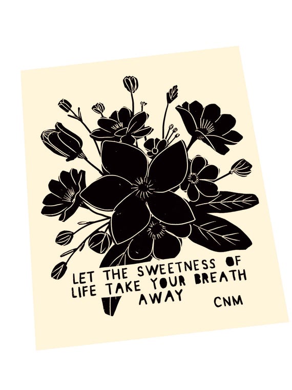 Let the sweetness of life take your breath away, quote, block style print, four seasons print, floral seasons, winter, fall, spring