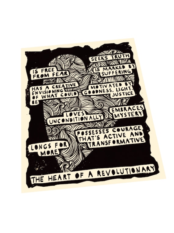 The heart of a revolutionary seeks peace, love, compassion, art print, simple, monochromatic wall art