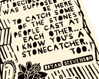 Bryan Stevenson  Quote. Lino style illustration. poster style wall hanging. art print, compassion