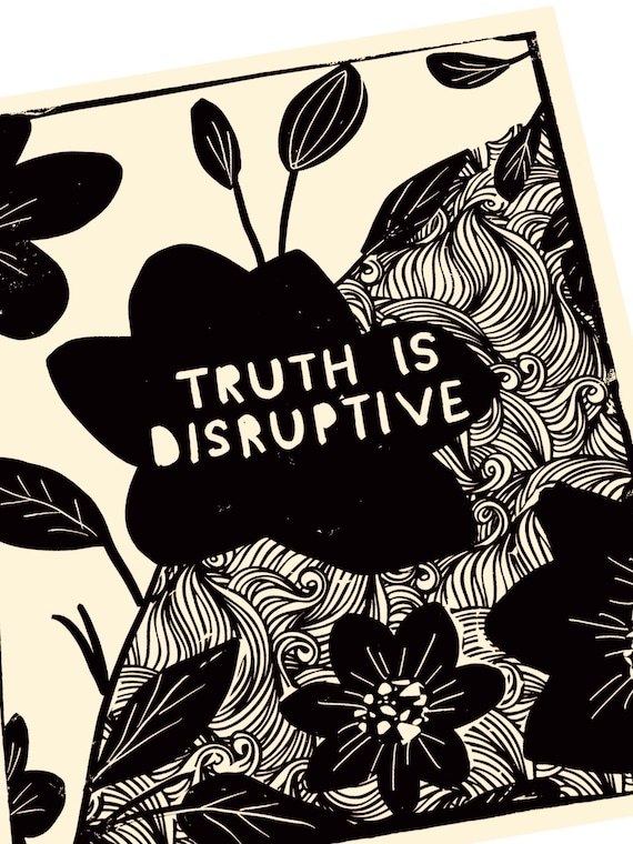 Justice is disruptive, anti-racist, Lino style illusration,  Black Lives Matter, activism, vision, social justice, BLM movement, art