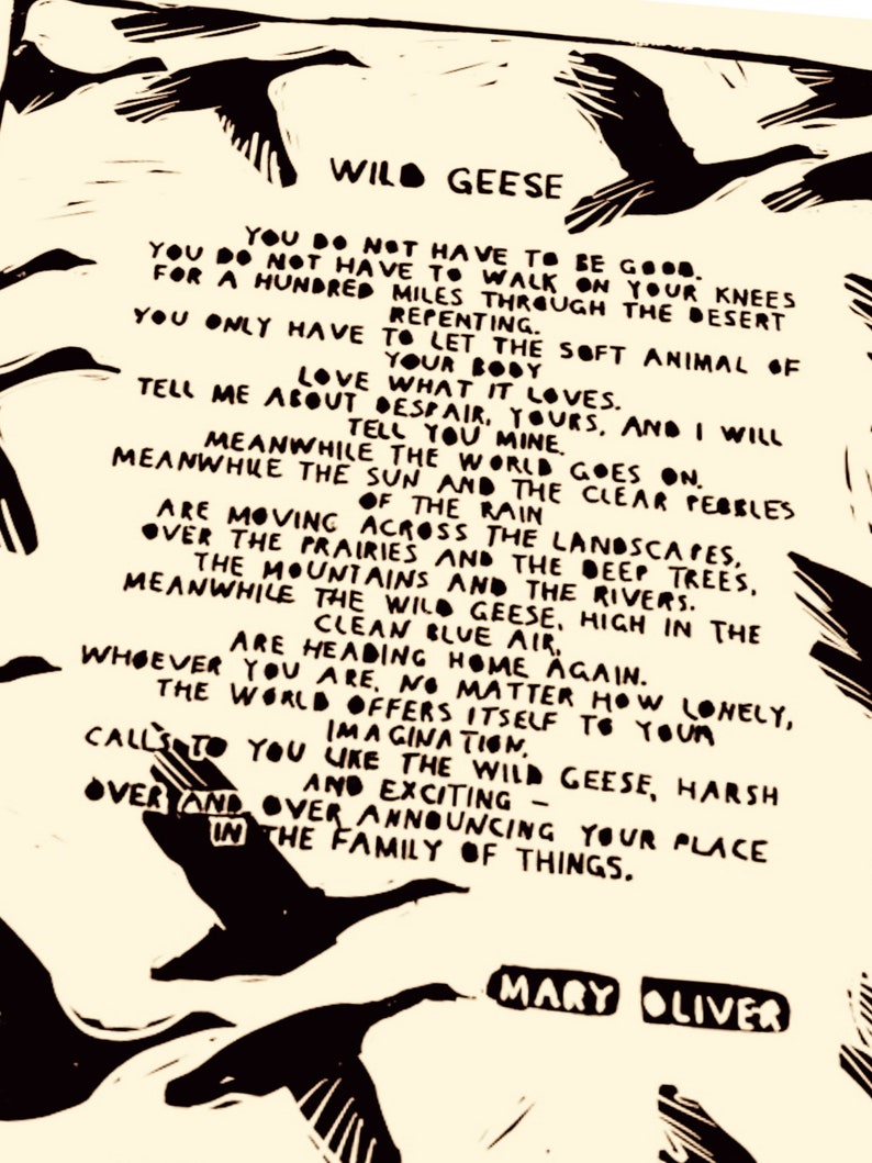 Wild Geese by Mary Oliver. Mary Oliver Poem Literary Art Etsy