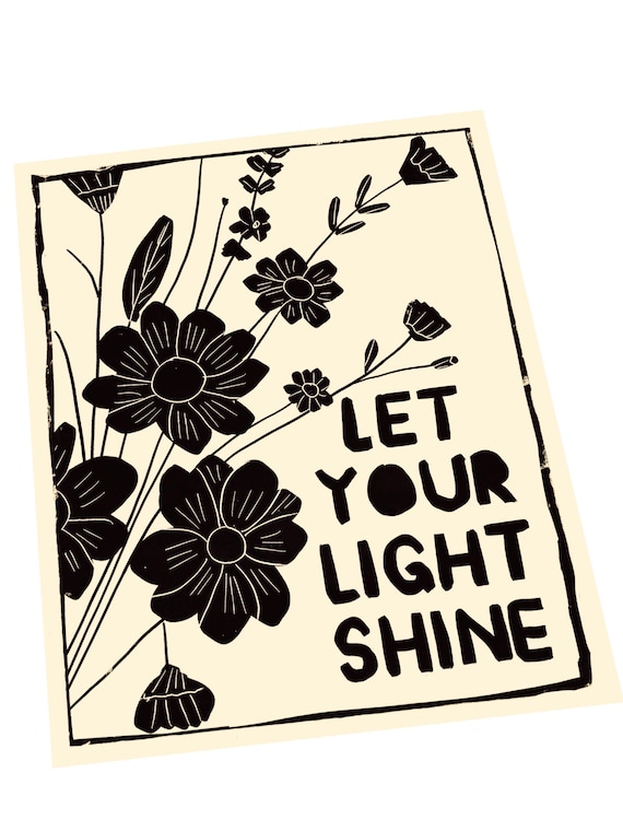 Let your light shine, wall quote, living room sign, bible verse, linocut style decor, unique art, minimalist, wall decor, Matthew 5:16