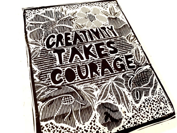 Creativity takes courage. Lino style illusration, art activism. block style print, together, resist,activism, feminism, social justice, BLM