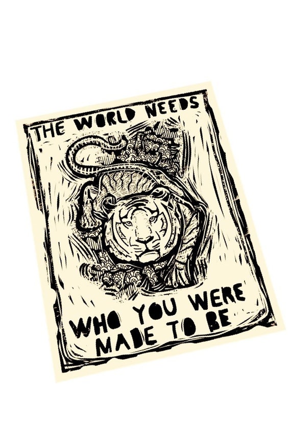 The world needs who you were made to be, Lino style illusration, united power, together, activism, social justice, BLM, radical acceptance