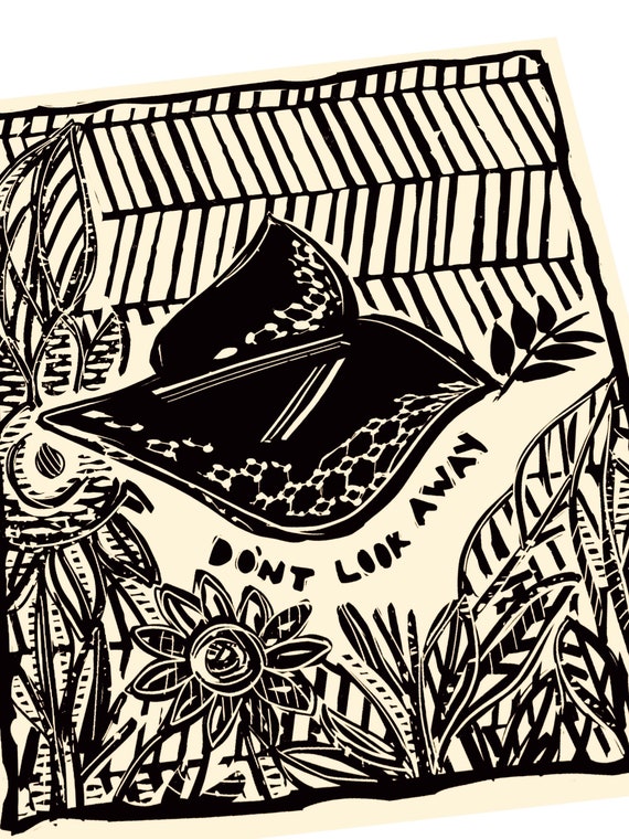 Don't look away, We Rise By Lifting Others, Kindness Quote, lino Style Print, Justice Art, Social Justice Quote, Community art wall art