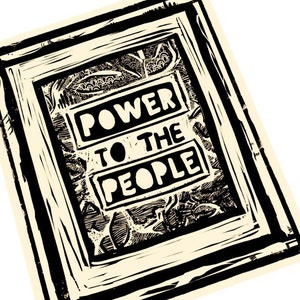 Power to the people, Lino style illusration,,  block style print, community, together, activism, feminism, social justice, BLM