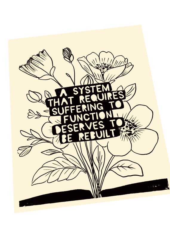 Suffering, Disrupt rebuild, activism, Lino style, poster, block style print, floral, together, activism, feminism, social justice, BLM