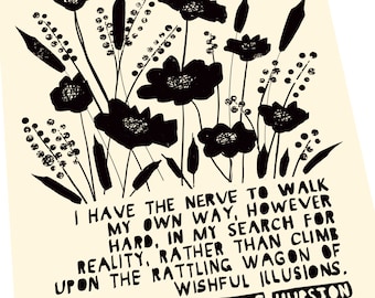 Zora Neale Hurston quote, author, Lino style illusration I have the nerve to walk my own way, feminism, social justice, girl power, strength