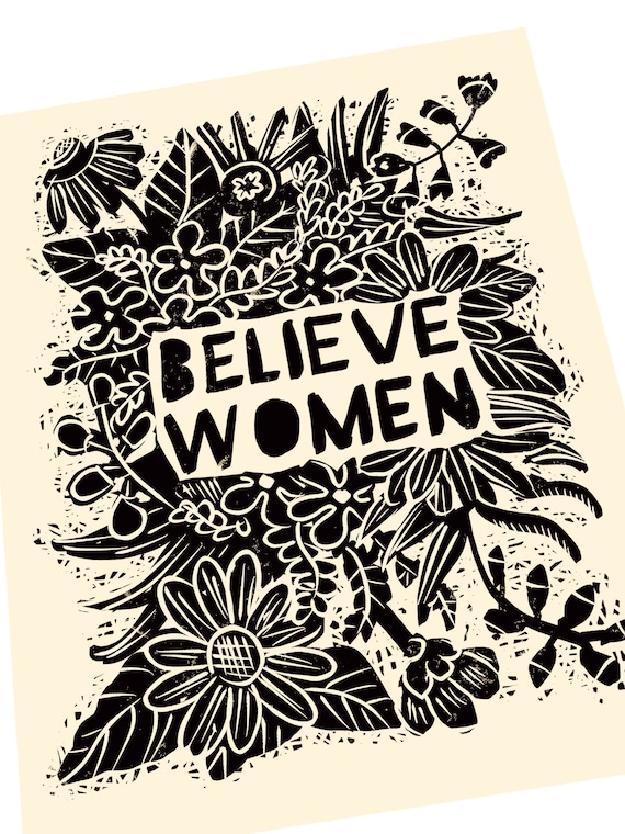 Believe Women art print. Lino style illusration. poster style wall hanging. art print, inspirational, feminist, honesty, integrity, rights