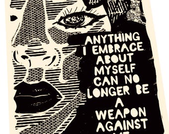 Anything I embrace about myself, art for change, feminist, feminism, indian woman, ethnic art, handmade justice block print, relief print
