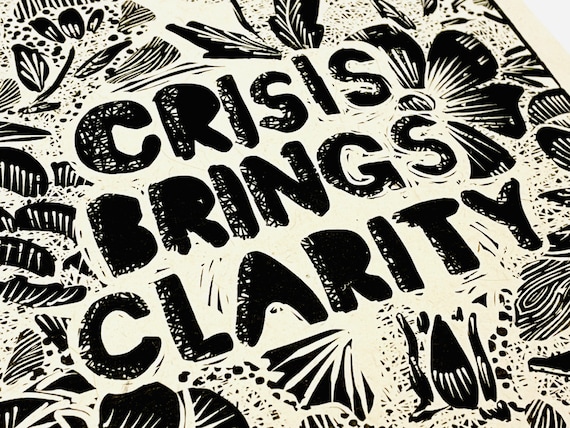 Crisis brings clarity, anti-racist, Lino style illusration,  Black Lives Matter, activism, vision, social justice, BLM movement, crisis