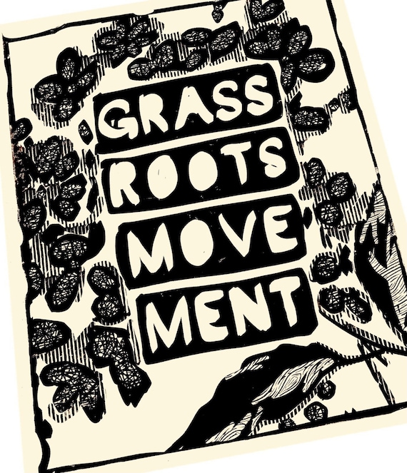 Grass roots movement, social change, activism, Lino style illusratio,block style print, united in power, together, BIPOC
