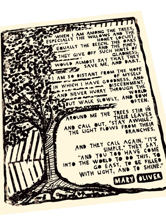 When I Am Among the Trees, Mary Oliver Poem, Literary Art, Nature Print, Nature Wall Art, Nature Lover Gift, Tree Artwork, Poetry,Art Print