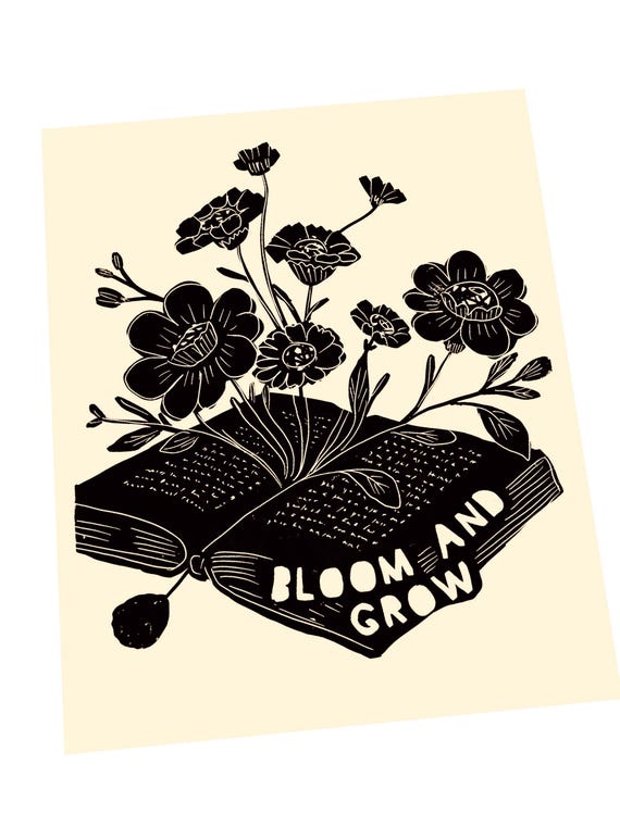 Bloom and grow, Scripture wall quote, living room sign, bible verse, linocut style decor, unique art, minimalist, wall decor