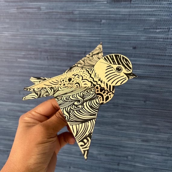 Linocut paper bird sculpture, Pop up bird, DIY, easy kit, printable DIY, 3D art, template beginner level, fun craft activity