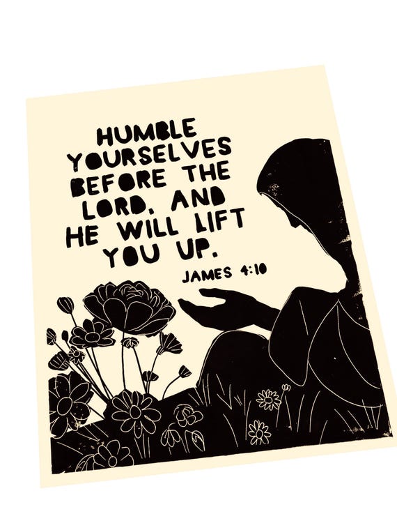 James 4:10, Scripture wall quote, living room sign, bible verse, linocut style decor, unique art, minimalist, wall decor, humble yourselves