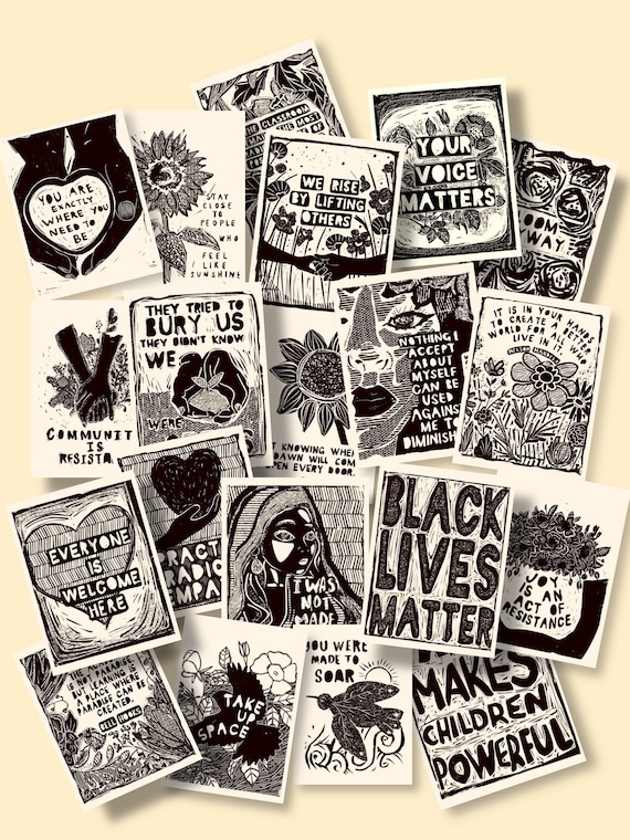 Educator Pack- 20 ART PRINTS/ ready to ship. Social justice, you matter, speak up, art matters, all are welcome, office/ class prints bundle