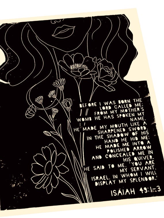Isaiah 49:1-3, Scripture wall quote, living room sign, bible verse linocut style decor unique art, minimalist, wall decor, before I was born