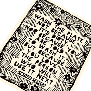 Wash the plate because quote, social change, activism, Lino style illusratio,, block style print, Mother Teresa quote, together, community. image 2