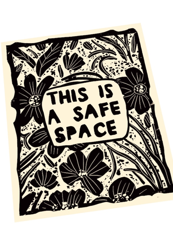 This is a safe space print, office art, therapy, black and white simple art, signs and posters. Safe place