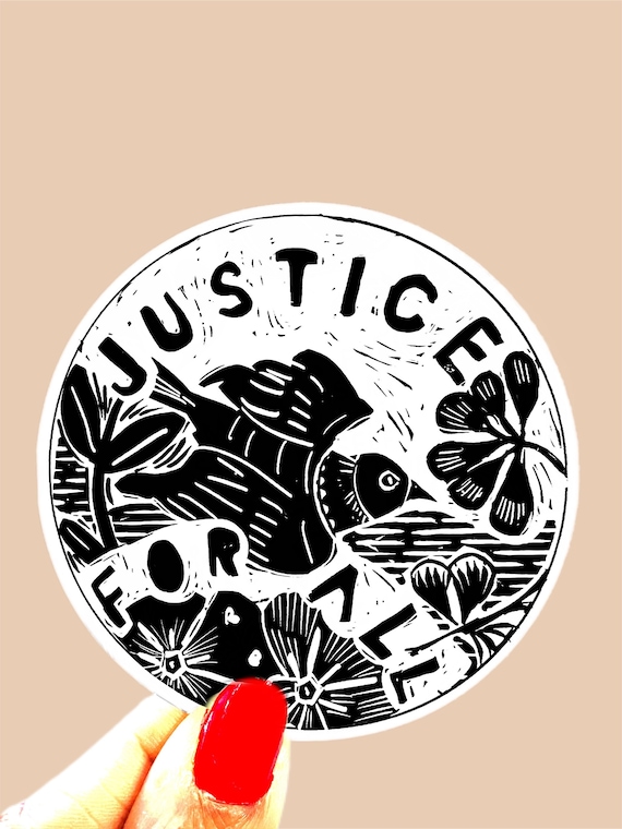 Justice for all 3x3 circle sticker nalgene waterbottle sticker, waterproof, sweat proof sticker, decal, round sticker, vinyl sticker, dove