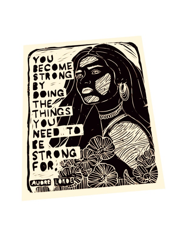 Audre Lourde quote, art for change, feminist, feminism, indian woman, ethnic art, handmade justice block print, relief print, desi
