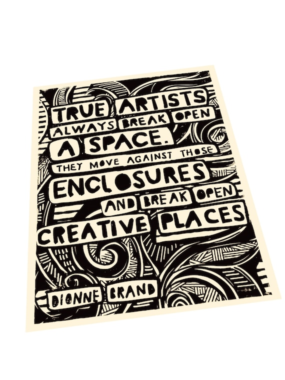 True artists, Create without fear. Art poster. Art quotes and saying. Lino style print. Art teacher gift, classroom decoration. swirls