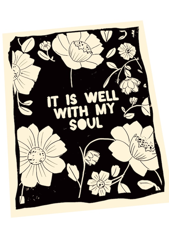 It is well with my soul, bible hymn typography, geometric, lino print, lino style art, illustration, bold, simple