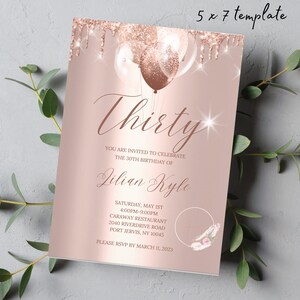 Rose Gold Glitter Invitation, Editable and personalized digital download, canva Template