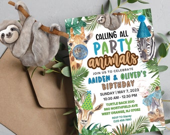 Safari Birthday Invitation, Jungle Animals, Printable Template (Instant Access)
