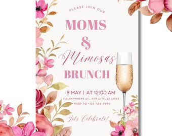 Invitación floral para brunch del Día de la Madre, Mamás y Mimosas (Descarga digital)