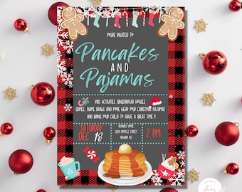 Pancakes and Pajamas Christmas Party Invitation (Digital Download)