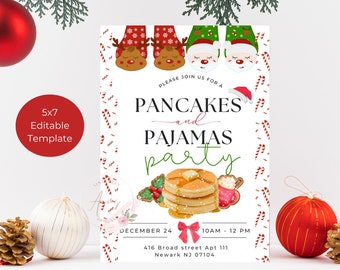 Pancakes and Pajamas Holiday Invitation, Plaid (Instant Download)
