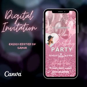 Animated pink Birthday dinner video invitation,digital birthday era party invitation,text invitation dinner party,birthday party digital