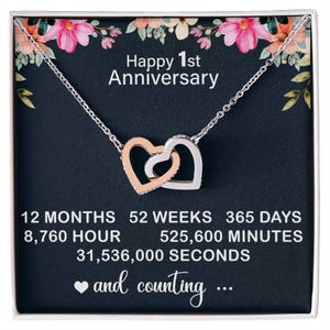 Interlocking Hearts Necklace – 1st Anniversary Gift for Girlfriend, Cubic Zirconia Sterling Steel