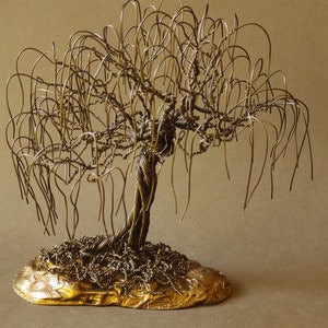 Twisted Aluminium Art Wire Bonsai  Tree Sculpture of  Willow on a plaster base/ Anniversary Gift Idea/ Bonsai  od Table