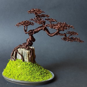 Miniature Wire Bonsai With Moos/ Made of Aluminium/ Birthday Present/ Modern industial decoration