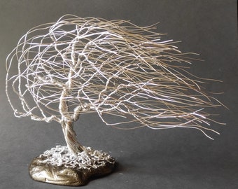 Wire bonsai Tree Sculpture/ Anniversary Gift Idea/ Twisted Aluminium Art/ industrial home docor