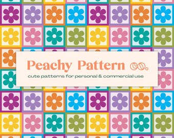 Flower Check Rainbow Seamless Repeat Digital Pattern | Commercial & Personal Use