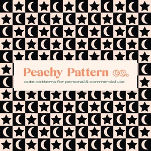 Black Stars and Moons Checkerboard Seamless Repeat Digital Pattern | Blue and Pink | Commercial & Personal Use